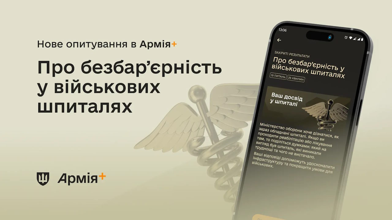 В Армія+ стартувало опитування про безбар’єрність у військових шпиталях. відновлення, військовий шпиталь, забезпечення, застосунок армія+, опитування