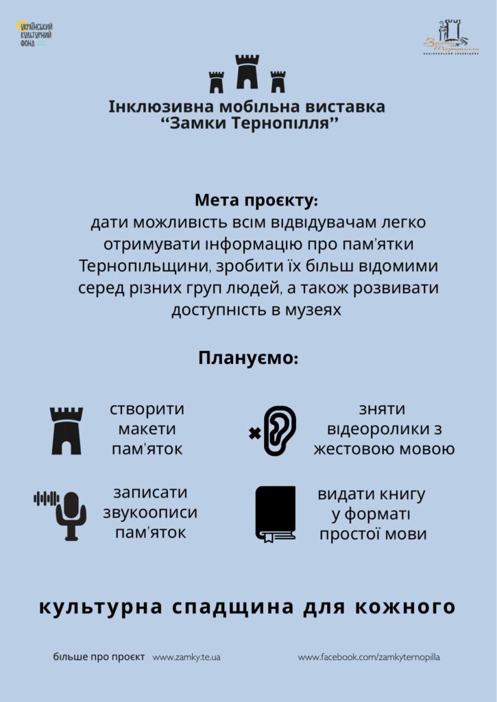 Національний заповідник «Замки Тернопілля» реалізує інклюзивну мобільну виставку за підтримки УКФ. інформація, виставка, доступність, національний заповідник замки тернопілля, проєкт