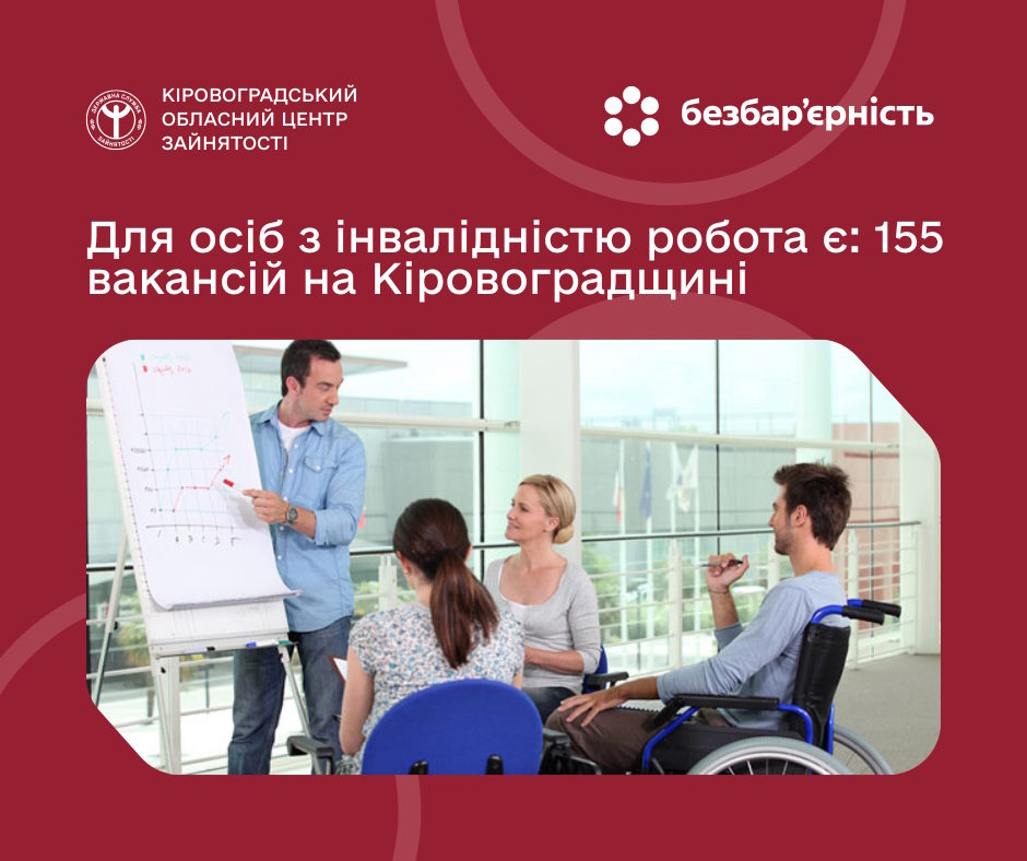 Для осіб з інвалідністю робота є: 155 вакансій на Кіровоградщині. інвалідність, вакансія, кіровоградщина, роботодавець, центр зайнятості