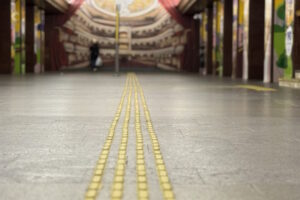 Світлина. У столичному метро облаштовують тактильні індикатори: завершені роботи на 3 станціях. Безбар'єрність, Київ, порушення зору, пасажир, метро, тактильні індикатори