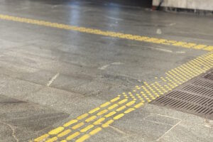 Світлина. У столичному метро облаштовують тактильні індикатори: завершені роботи на 3 станціях. Безбар'єрність, Київ, порушення зору, пасажир, метро, тактильні індикатори